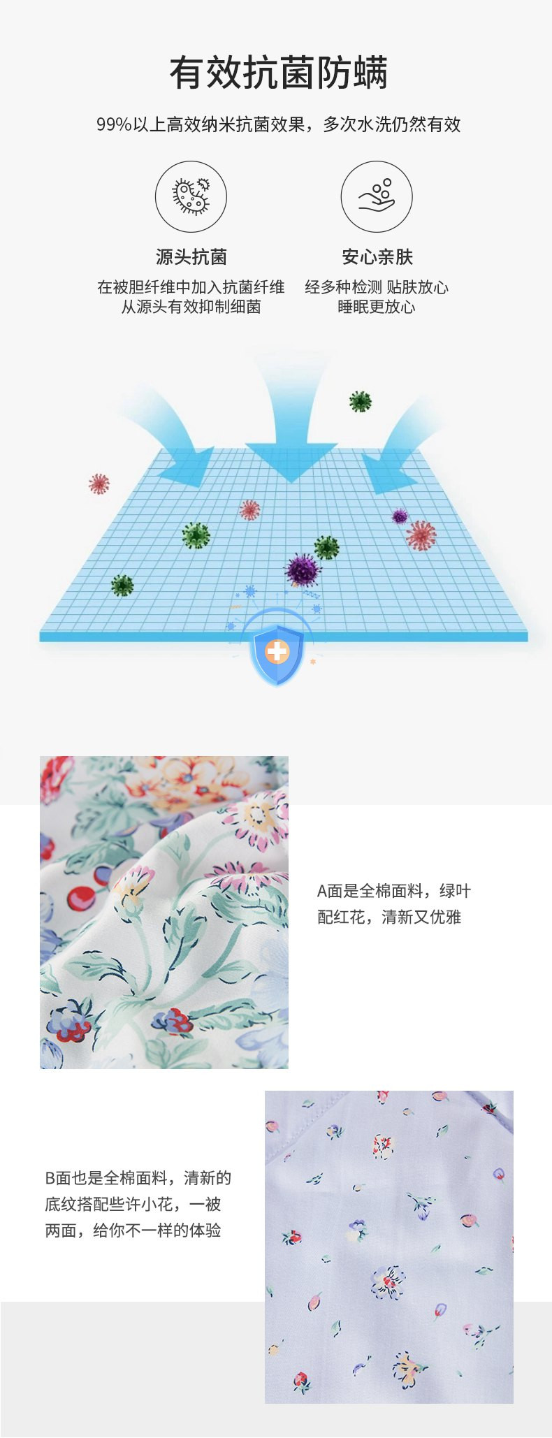 梦洁家纺 MENDALE HOME 梦洁股份纯棉清爽抗菌被：安琪 150*200 240g