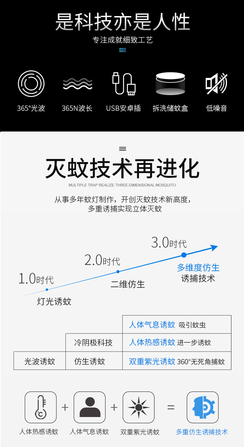 2020新款USB灭蚊灯家用静音吸入式驱蚊器光触媒LED无辐射