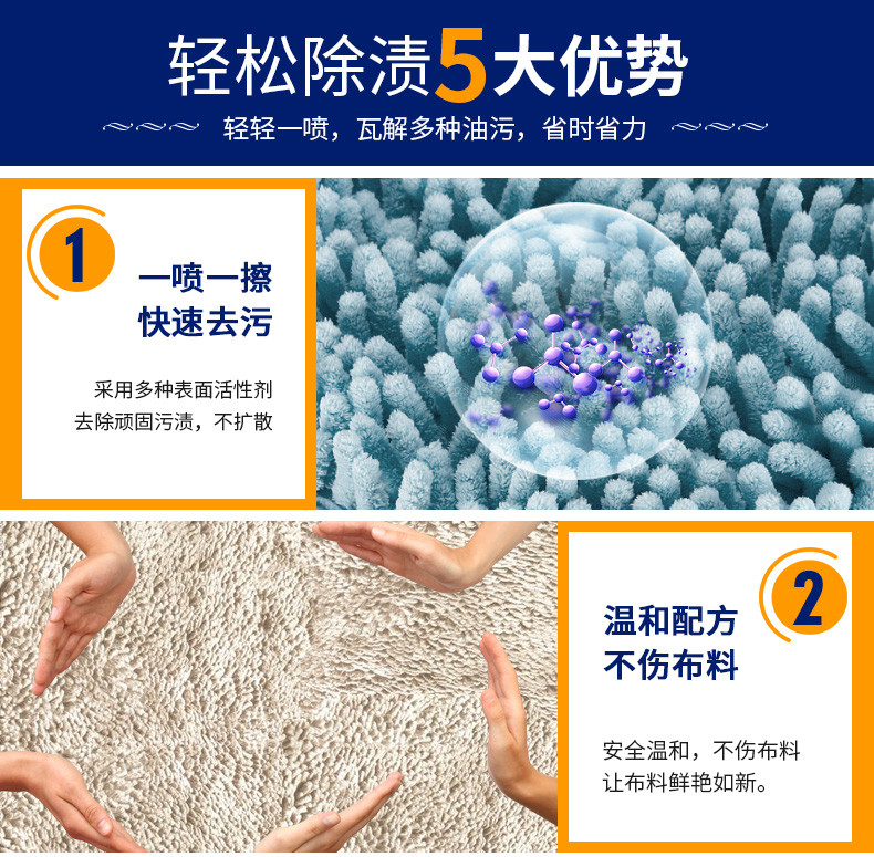 丽思秀 洗地毯清洁剂免水洗布艺干洗家用强力去污床垫子毛毯大面积清洗剂500ml