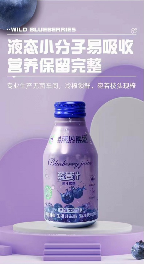 金珠贝蓝莓蓝莓汁330ml8瓶/箱