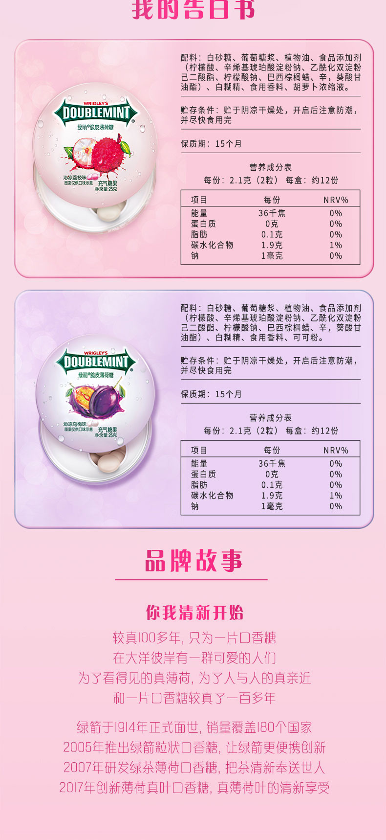 箭牌 绿箭脆皮薄荷糖25g*2瓶装沁凉乌梅味荔枝味(*2)