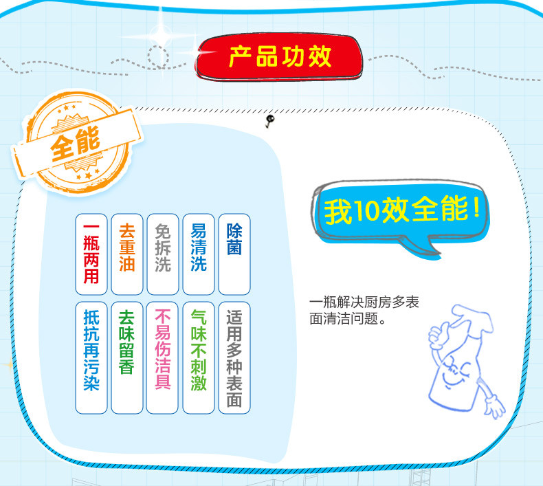 超威威王十效全能厨房清洁剂500g+420g顽固油污强力除菌厨房油污净