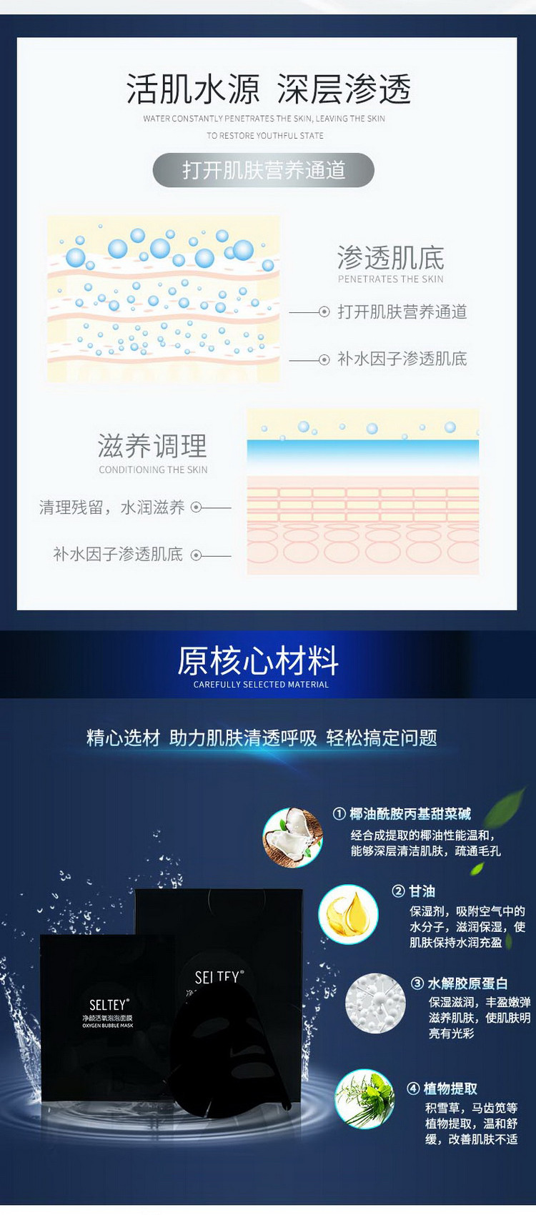 【拍1发3】SELTEY泡泡面膜保湿补水提亮肤色控油清洁毛孔晒后修复6片/盒