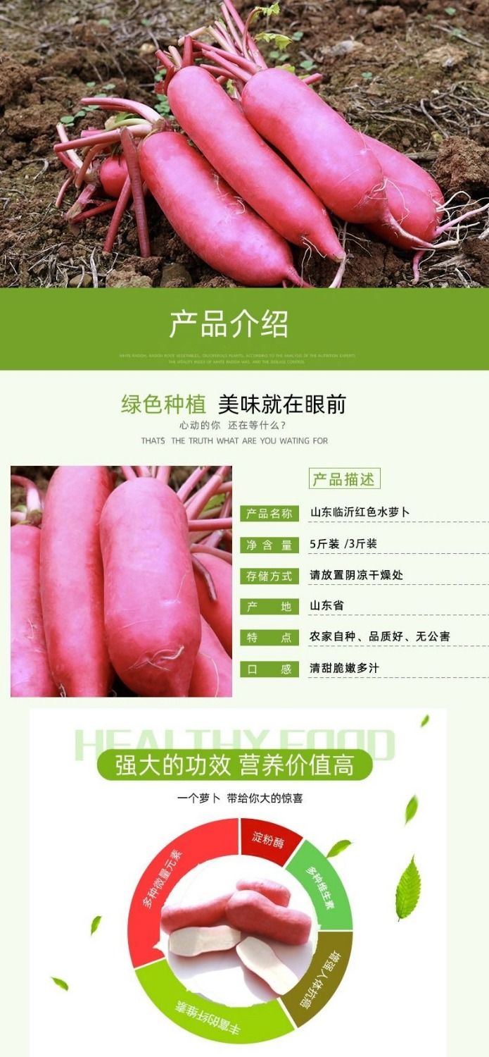 1/5斤装水萝卜新鲜现摘红皮白心萝卜泡菜腌菜原料生吃萝卜蔬菜