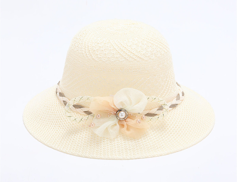 夏天女防紫外线草帽可折叠防晒帽新款花朵蝴蝶结沙滩帽