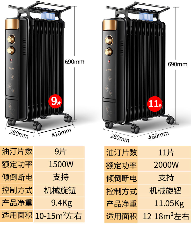 扬子电热油汀取暖器家用节能速热省电暖气片机烤火炉落地浴室孕婴