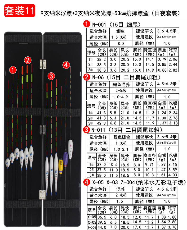 浮漂鱼漂套装近视醒目加粗尾轻口罗非漂野钓盒装全套鱼漂夜光浮标