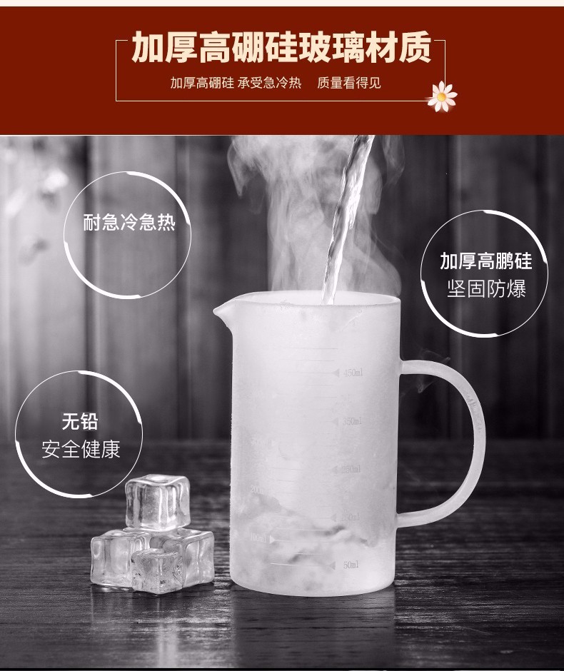 耐热玻璃量杯带刻度杯加厚计量水杯厨房烘焙用杯子大容量家用小号儿童牛奶杯带盖量筒水杯子可微波炉加热