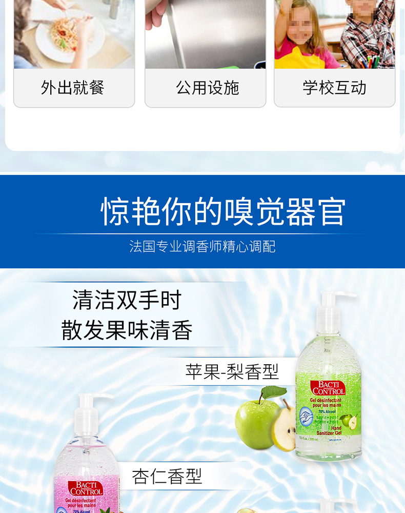 法国进口Bacti Control/拜蔻迪 75%酒精免洗洗手液 抑菌消毒速干凝胶500ml