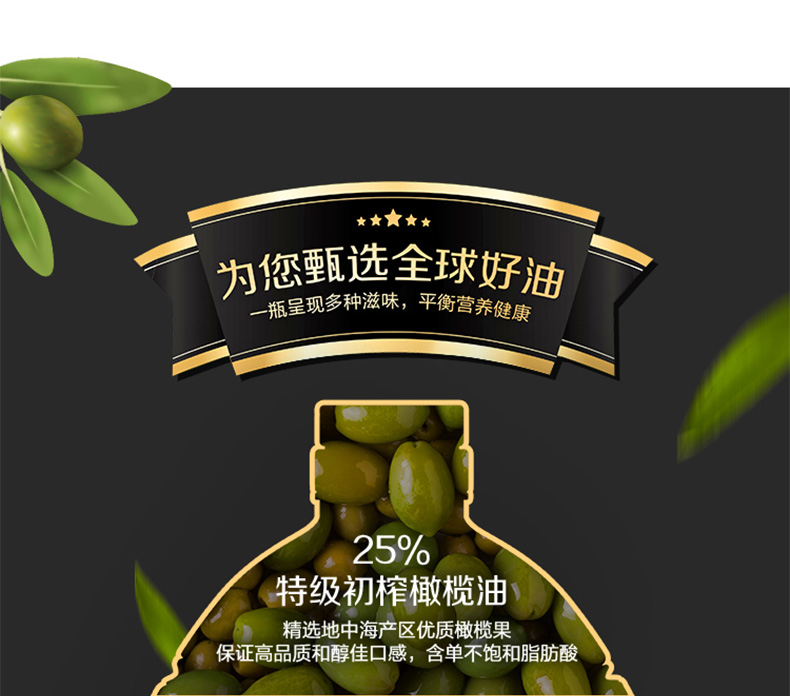 金龙鱼食用植物调和油5L*4桶/整箱 添加25%特级初榨橄榄油食用油