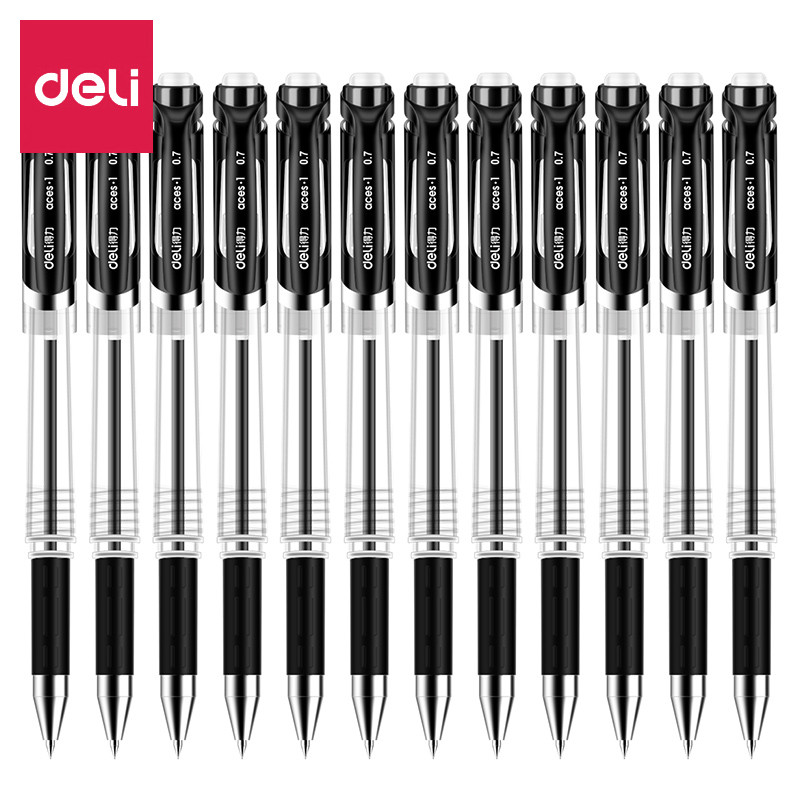 得力/deli 中性笔S20碳素笔中性笔0.7mm振幅12支/盒黑签字笔写字考试办公粗杆