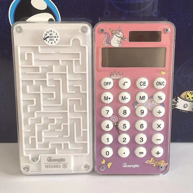 广博/GuangBo 广博迷你计算器便携型学生用电池太阳能小号计算器背面迷宫玩具