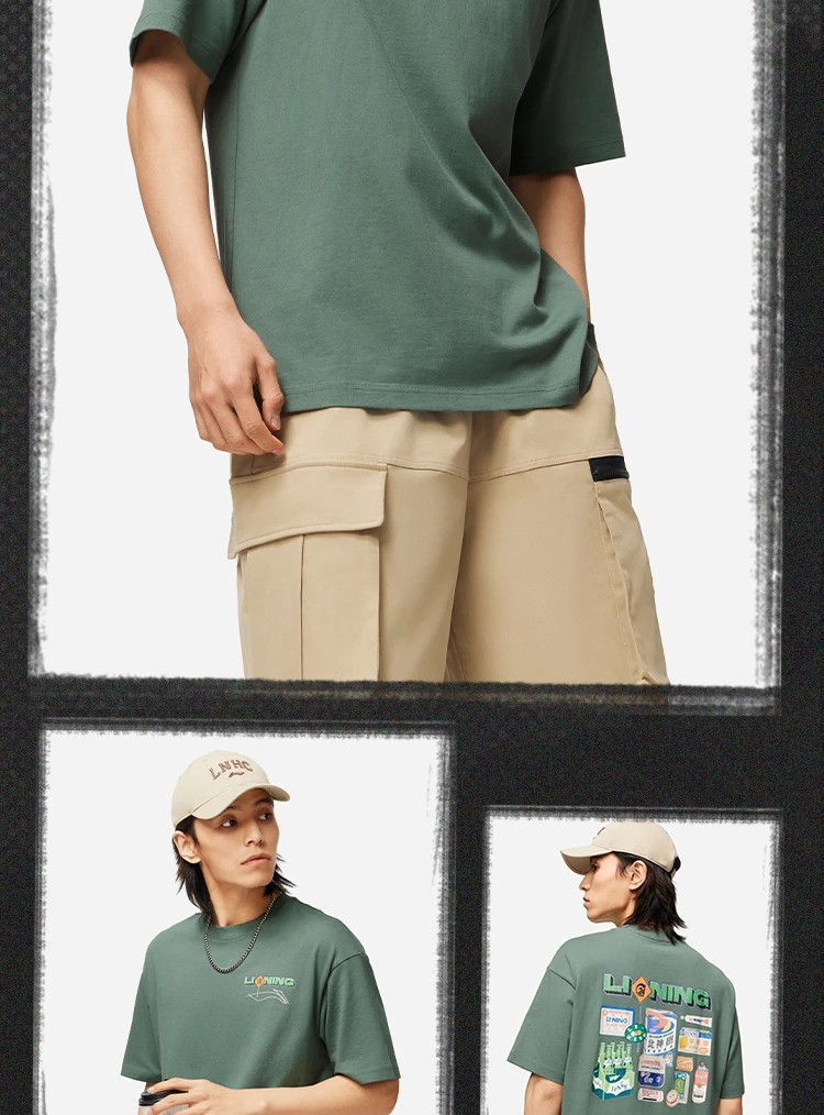李宁/LI NING 滑板系列男女同款宽松短袖文化衫圆领T恤AHSU017