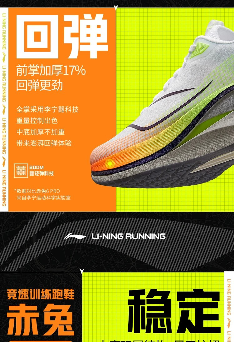 李宁/LI NING 赤兔7 PRO女子轻量高回弹竞速训练运动鞋跑鞋ARPU002