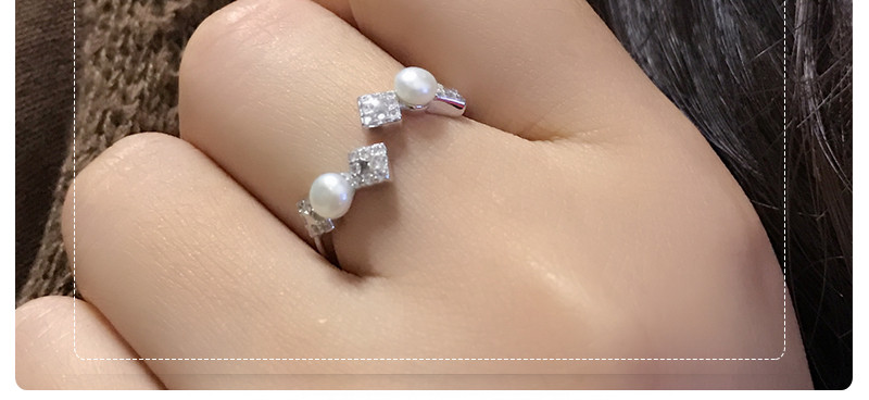 漂亮百合 925银淡水珍珠开口戒指 幸福魔方