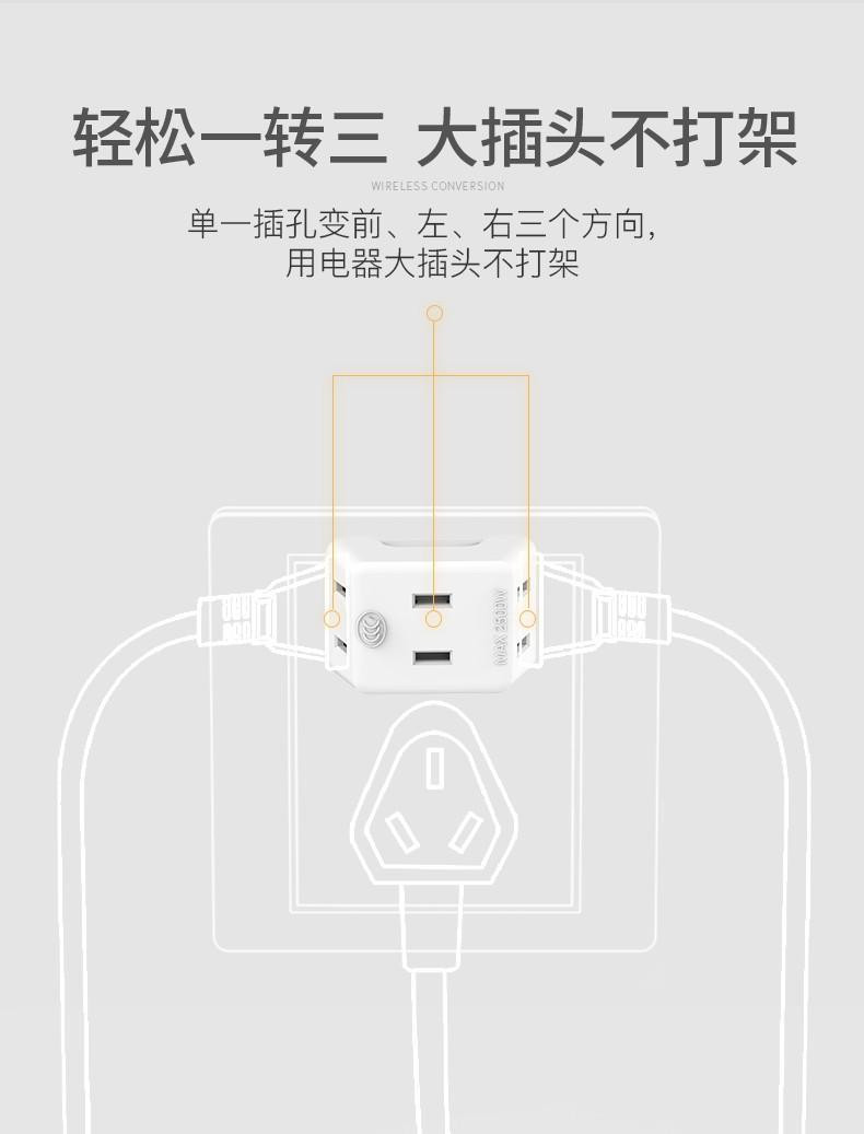 PHILIPS一转三插头插座转换器一拖三一变三多功能电源