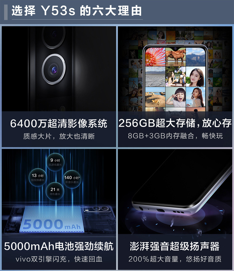 vivo Y53s 5G手机 5000mAh大电池 6400万超清主摄 双模5G全网通手机