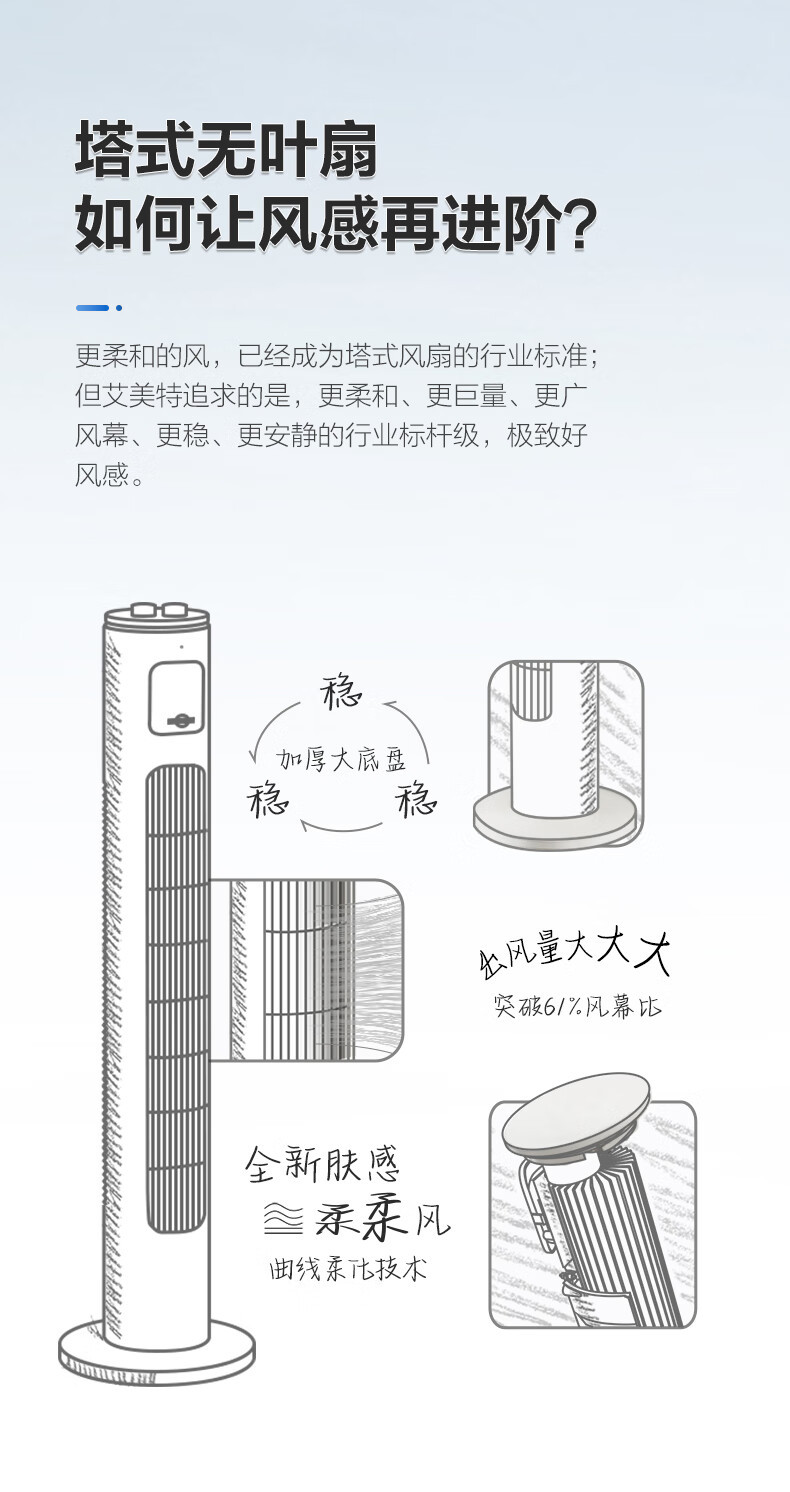 艾美特/AIRMATE 电风扇/塔扇 FT-X17 机械款 加长大风口 整屋空气循环 FT-X17