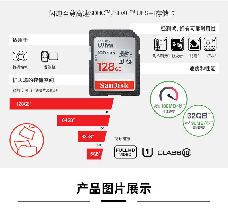 闪迪/SANDISK 32GB SD存储卡  至尊高速版内存卡 读速80MB/s -100MB/s