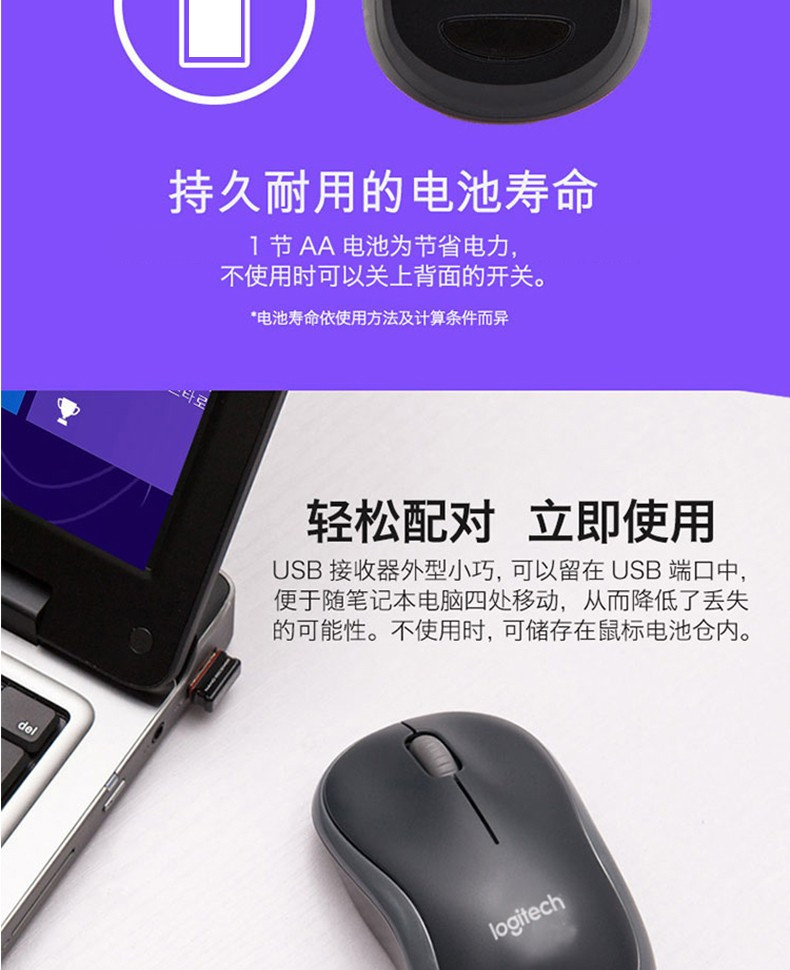 罗技/Logitech  M185鼠标 无线鼠标 办公鼠标 对称鼠标 罗技无线