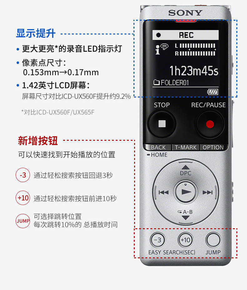 索尼/SONY 数码录音棒 ICD-UX575F 只能降噪 可扩展内存 标配16G 索尼录音笔 黑色