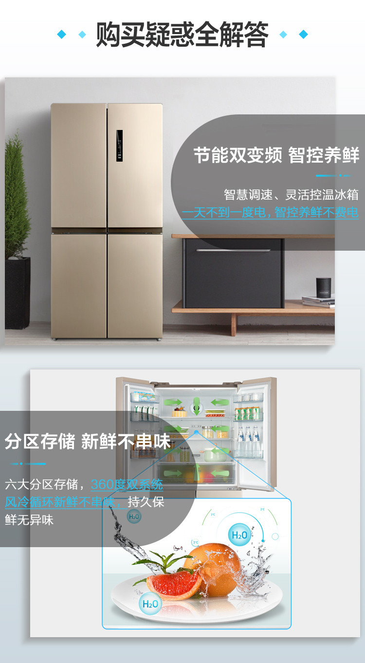 美的/Midea BCD-468WTPM(E) 十字四开门对开门超薄变频风冷无霜电冰箱双系统制冷冰箱