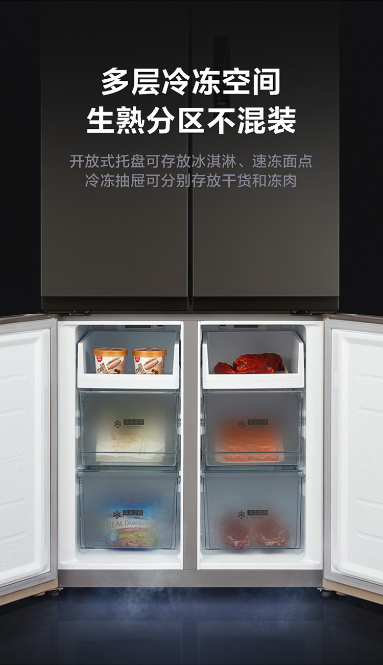 美的/Midea BCD-468WTPM(E) 十字四开门对开门超薄变频风冷无霜电冰箱双系统制冷冰箱