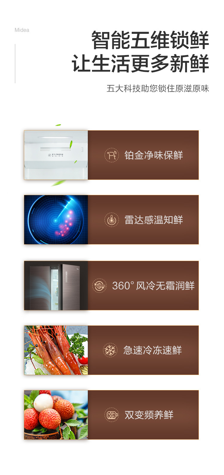 美的/MIDEA  对开门双门家用冰箱智能双变频风冷无霜感温节能冰箱BCD-598WKGPZM(E)