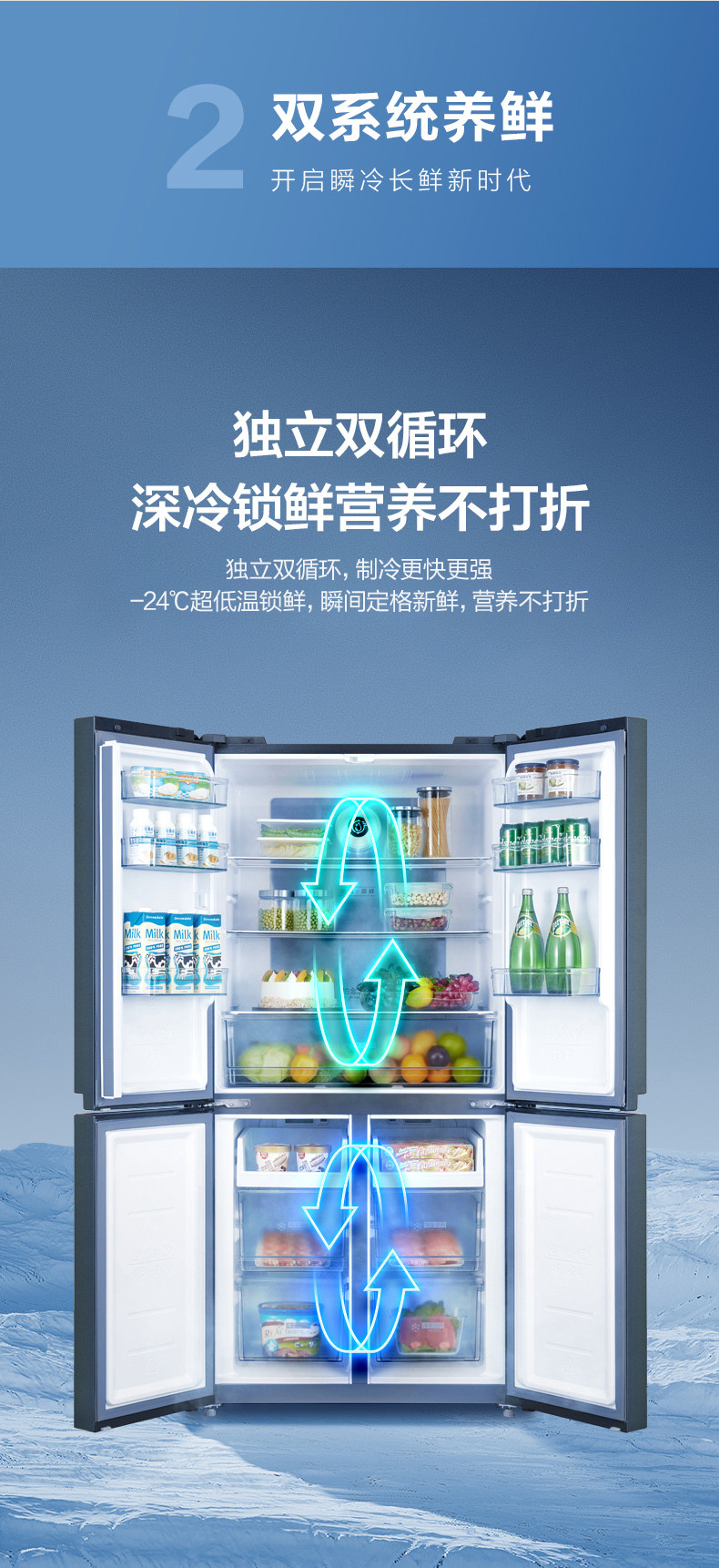 美的/MIDEA 十字对开四门家用智能一级能效变频风冷无霜电冰箱大冰箱BCD-465WTPZM(E)