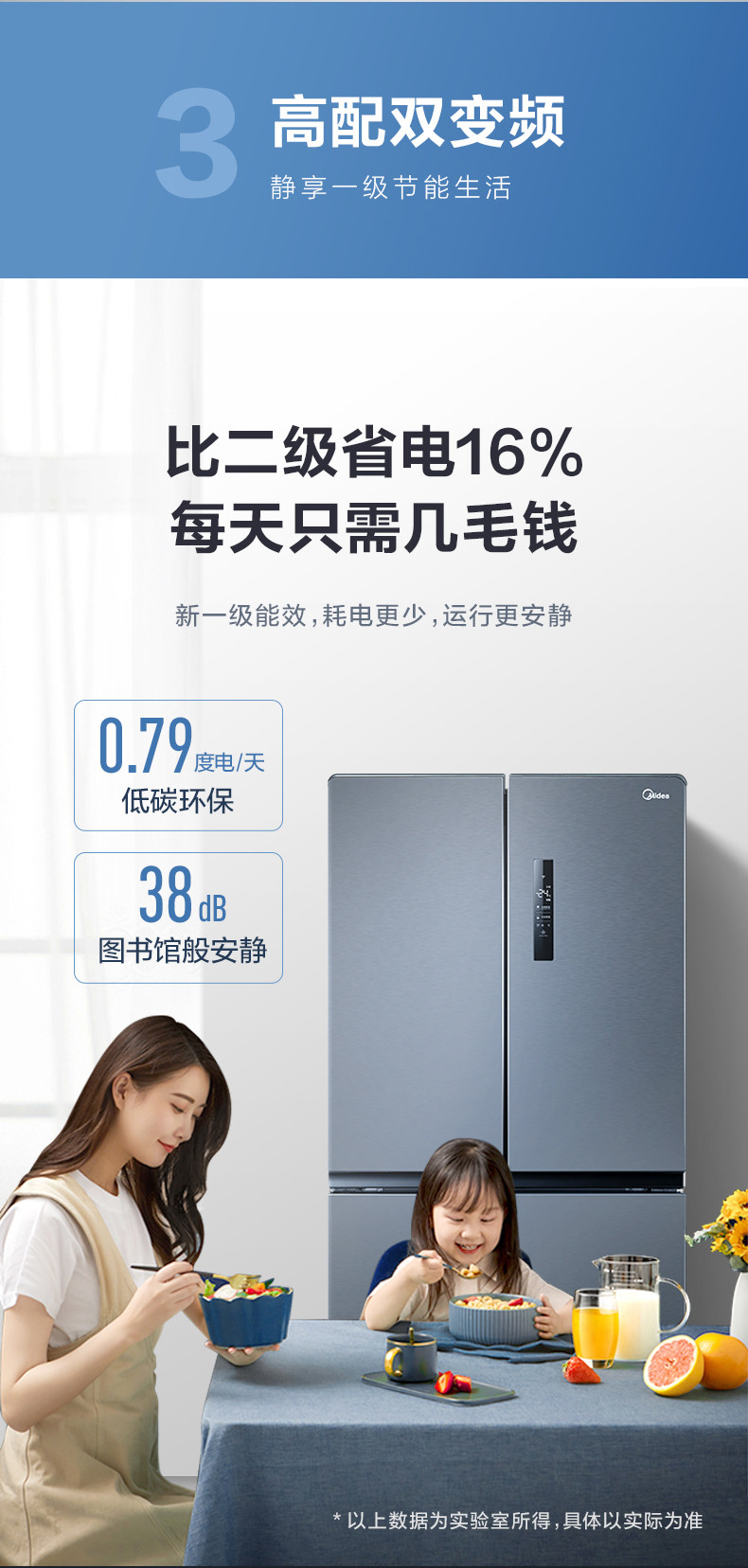 美的/MIDEA 十字对开四门家用智能一级能效变频风冷无霜电冰箱大冰箱BCD-465WTPZM(E)