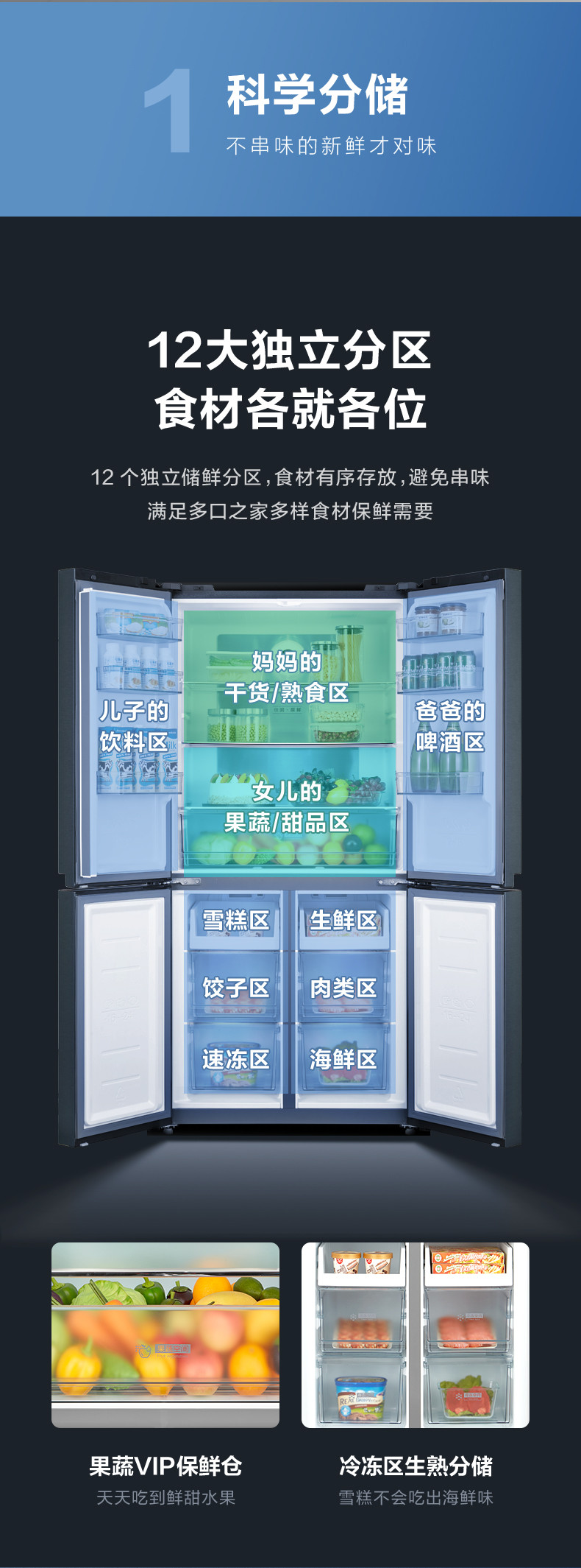 美的/MIDEA 十字对开四门家用智能一级能效变频风冷无霜电冰箱大冰箱BCD-465WTPZM(E)