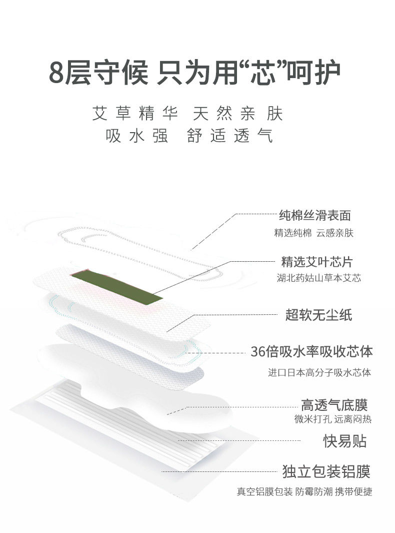 艾草专利药用护理纯棉卫生巾正品日用超长420夜用护垫超薄姨妈巾