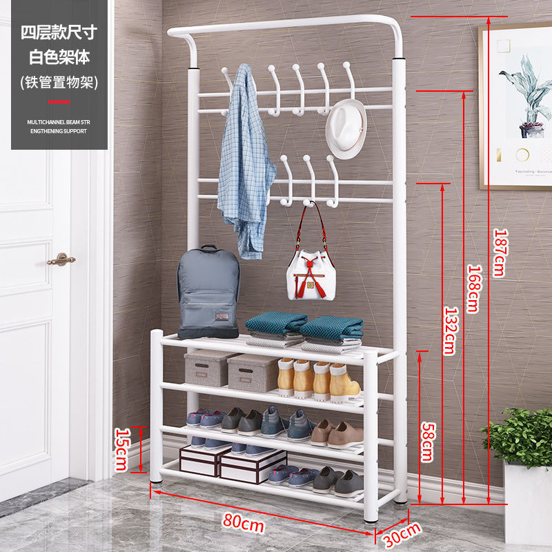 门厅衣架落地挂钩衣包铁艺收纳客厅卧室玄关多功能衣帽架鞋架组合【飞哥专营】