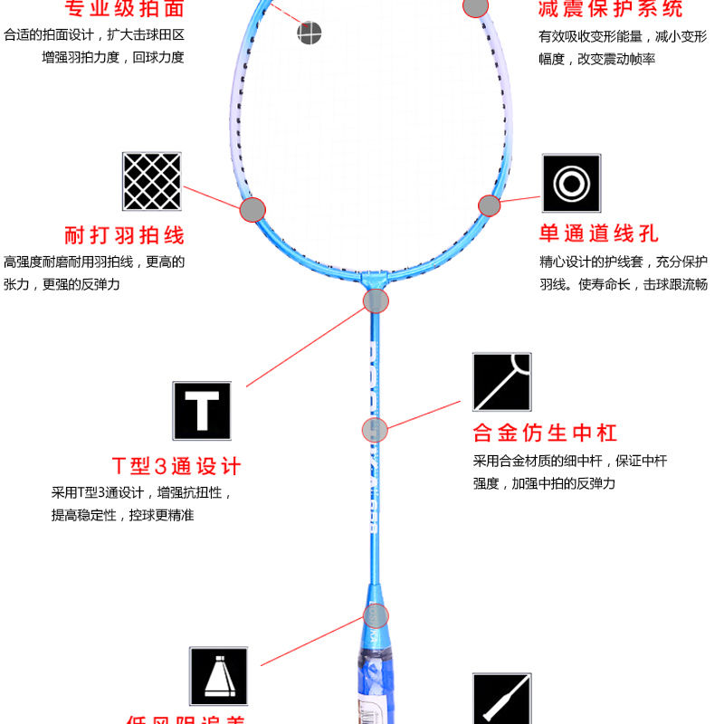 羽毛球拍成人耐打双拍儿童小学生羽毛球拍海绵手柄训练套装2支