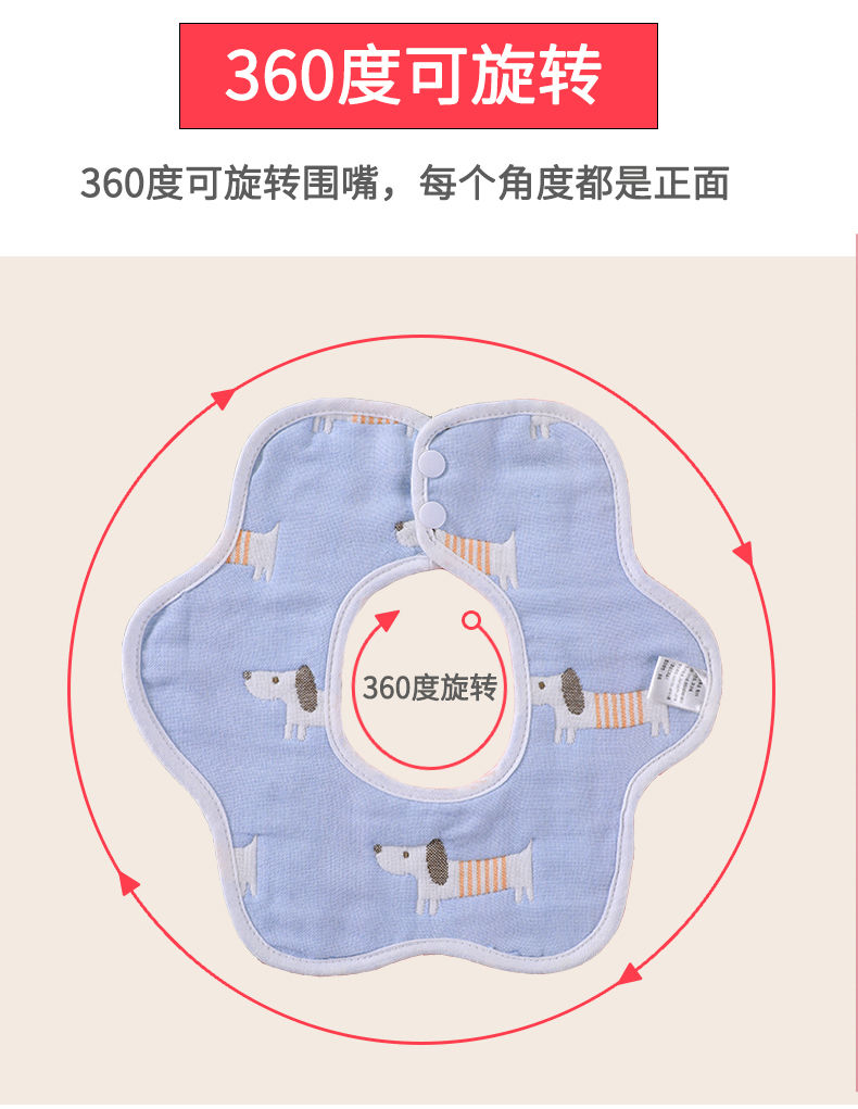 婴儿口水巾新生儿纯棉纱布围嘴宝宝防水360度旋转吐奶巾吃饭围兜