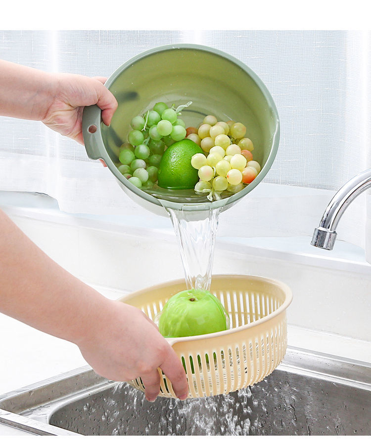 双层镂空水果盆洗水果沥水篮家用水果篮创意塑料洗菜篮厨房洗菜盆