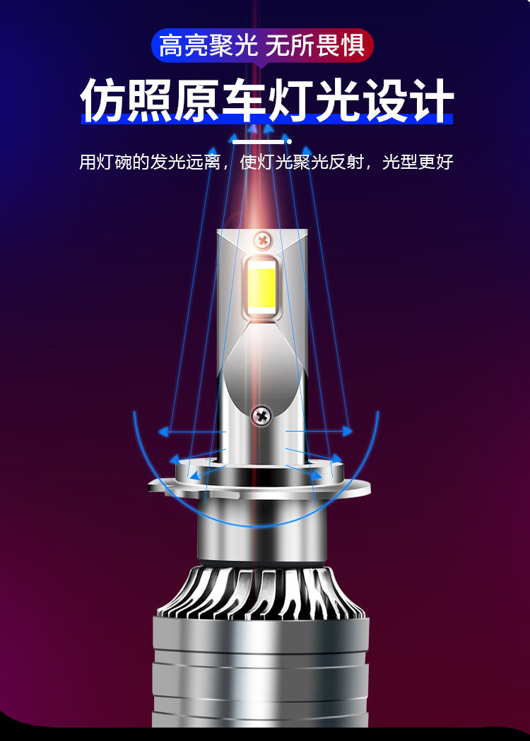 汽车LED灯泡超亮车灯前大灯聚光强光12v24v货车H1H7H4远近光改装