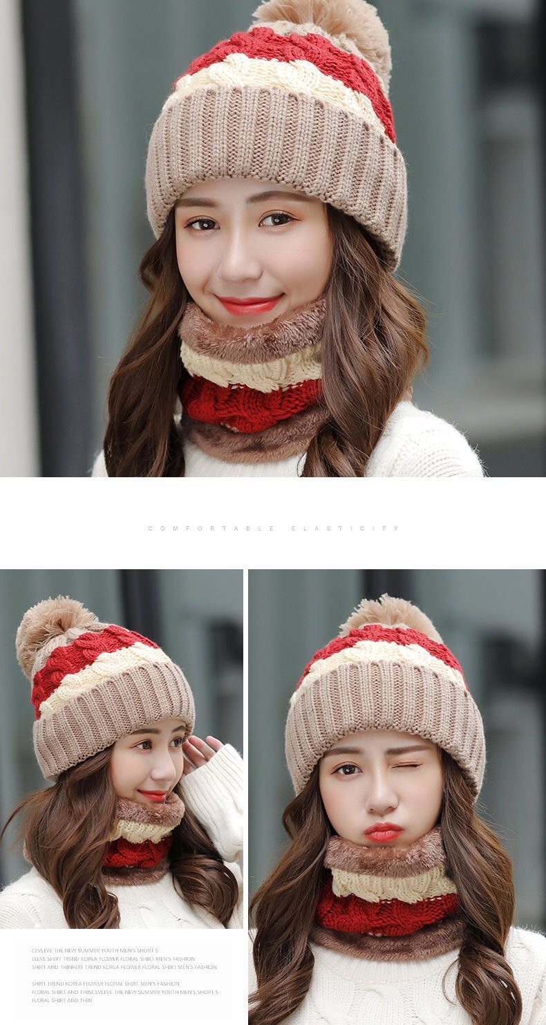 单件/套装帽子女冬天韩版毛线帽潮加绒针织保暖帽棉帽骑车防寒帽