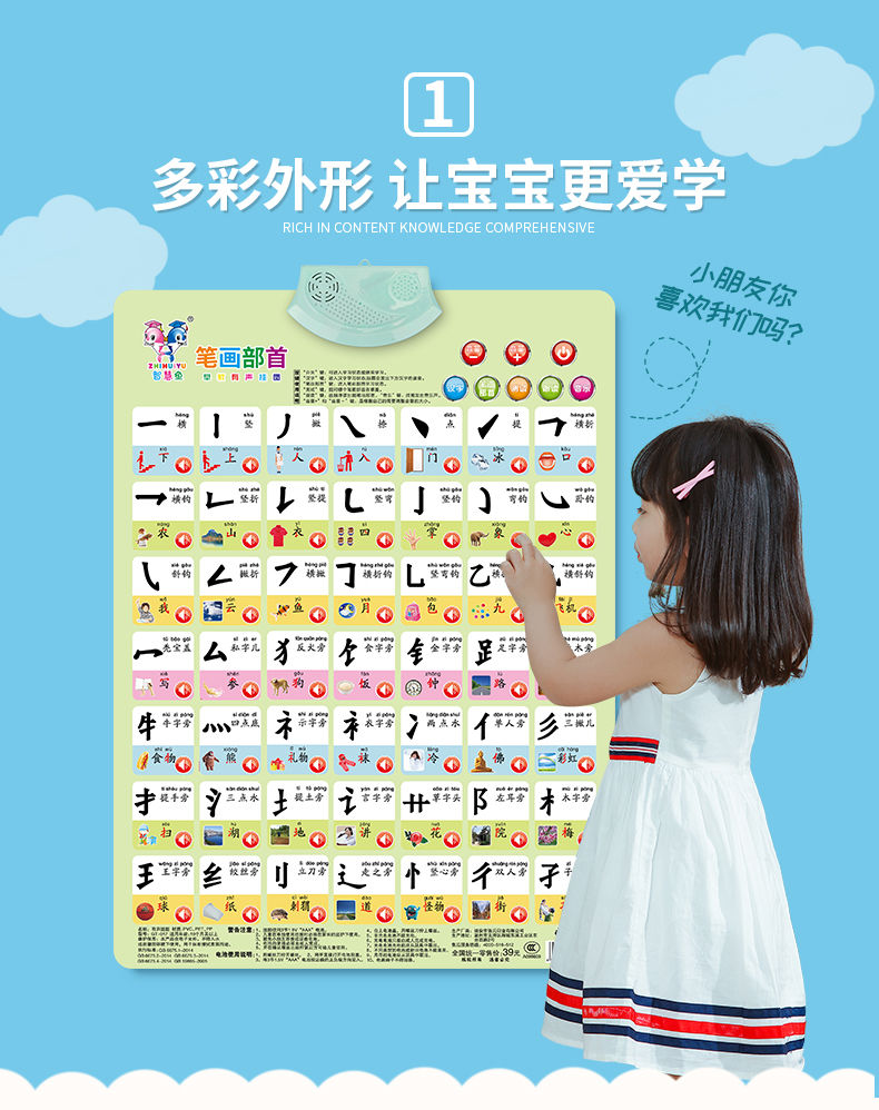 儿童有声挂图小学生拼音字母表小孩点读识字卡片宝宝启蒙早教玩具