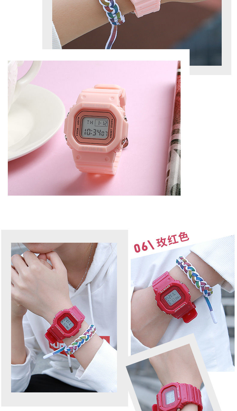 手表女学生独角兽ins电子表防水夜光韩版简约抹茶绿方块运动手表