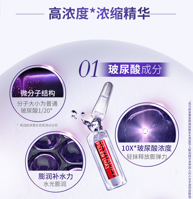 欧莱雅/LOREAL 复颜玻尿酸7日安瓶精华1.5mlX7迪丽热巴同款  保湿 膨润 淡纹