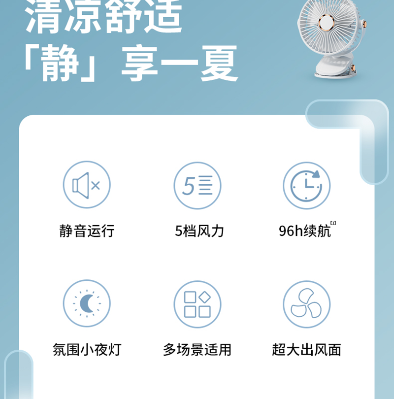 大牛哥 夹式小风扇充电式学生宿舍床上夹子电风扇小型台式桌面静音大风力