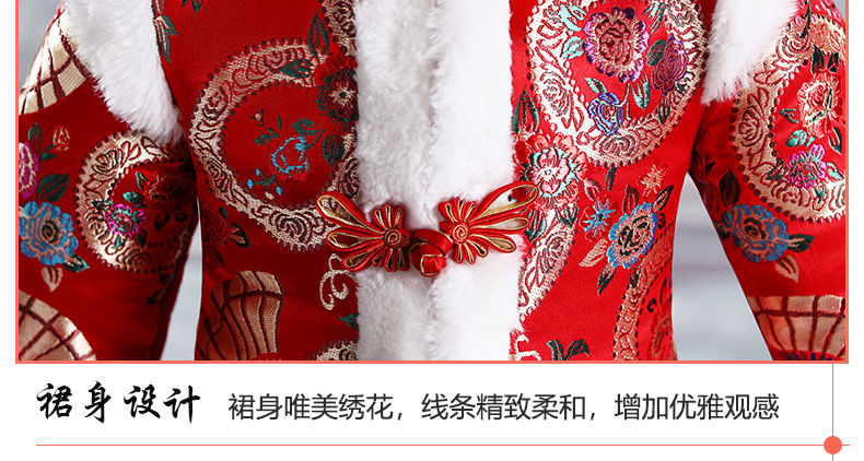 新款儿童汉服女童过年秋冬中国风唐装红色拜年服新年装古装加厚