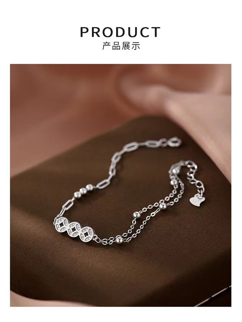轩曼/Xuanman S925纯银钱币手链银手链送闺蜜送女友节日礼物