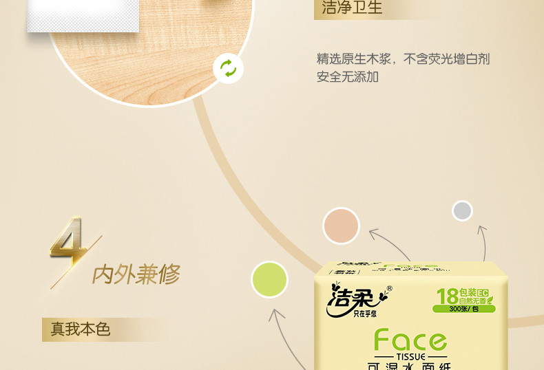 洁柔 抽纸整箱face无香面巾纸卫生纸餐巾纸3层18包纸巾抽批发家用