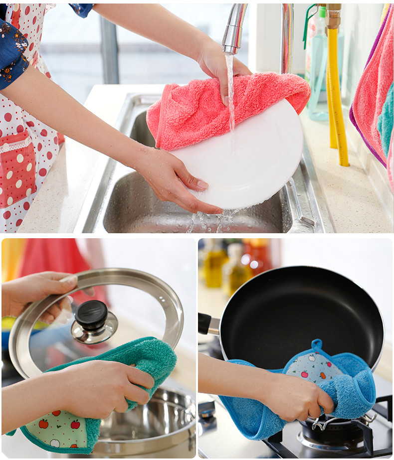 【拍一发八条】厨房擦手巾挂式可爱毛巾抹布可吸水家用卫生间加厚  宏海