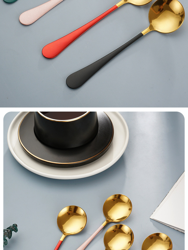 【拍二份赠二个】网红勺子4把不锈钢家用甜品勺创意汤匙调羹圆勺 宏海