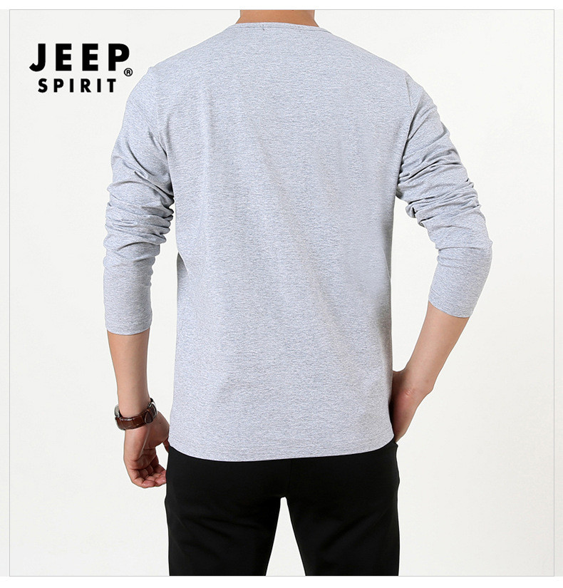 JEEP/吉普男装春秋长袖T恤男士打底衫宽松圆领卫衣TS63005