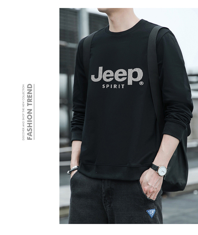 JEEP SPIRIT 卫衣男春秋季加绒男运动宽松圆领套头保暖上衣6563B