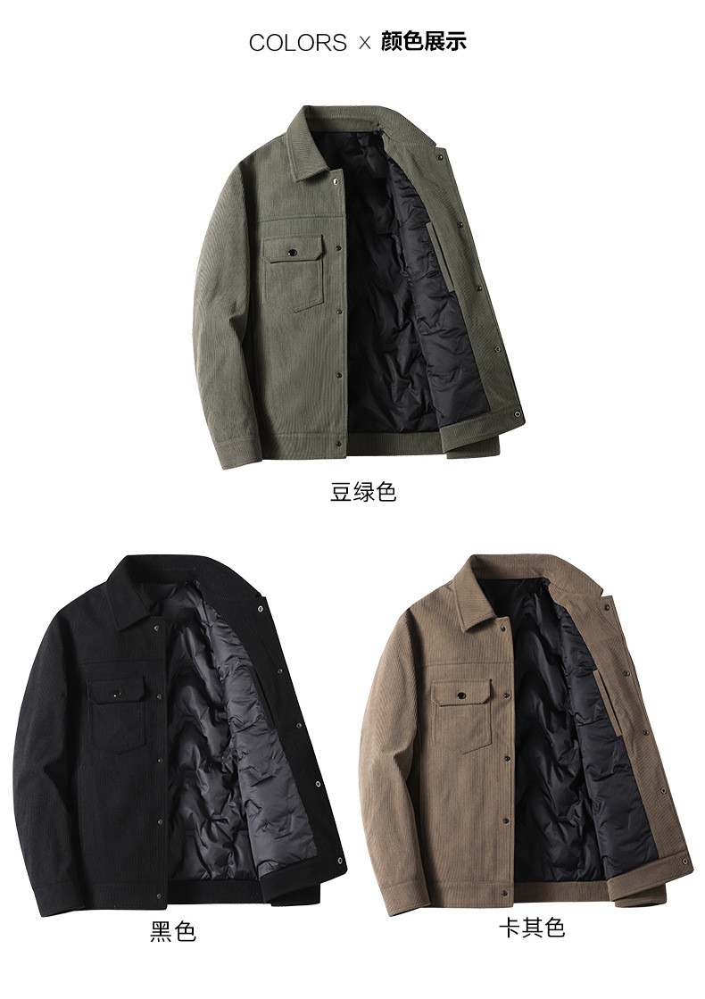 JEEP SPIRIT 灯芯绒羽绒服男日系夹克冬季休闲工装服8608B